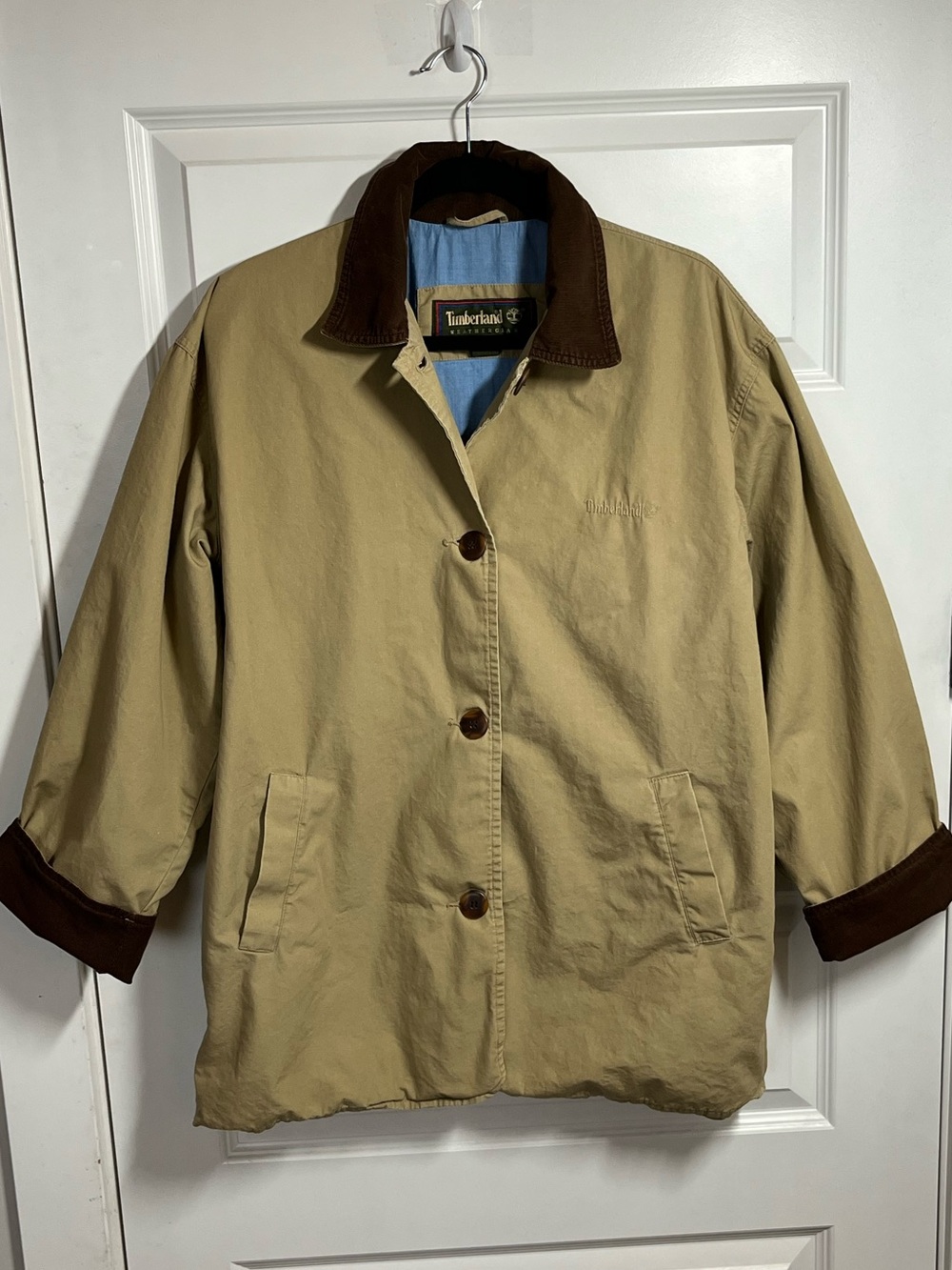 Vintage Timberland Barn Jacket Chore Coat Tan Corduroy Collar L Lined Workwear